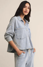 Load image into Gallery viewer, ZSUPPLY All Day Cropped Knit Denim Jacket
