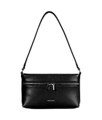 Load image into Gallery viewer, A small black shoulder bag with a top zipper closure and a front two-way zipper pocket
