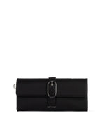 Load image into Gallery viewer, Black vegan leather wallet with a metallic clasp on a white background
