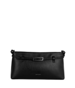 Load image into Gallery viewer, Black vegan leather clutch with silver hardware detail. 
