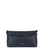 Load image into Gallery viewer, Navy clutch with a buckle detail on a white background
