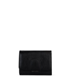Load image into Gallery viewer, Small black vegan leather wallet with Matt &amp; Nat name on a white background
