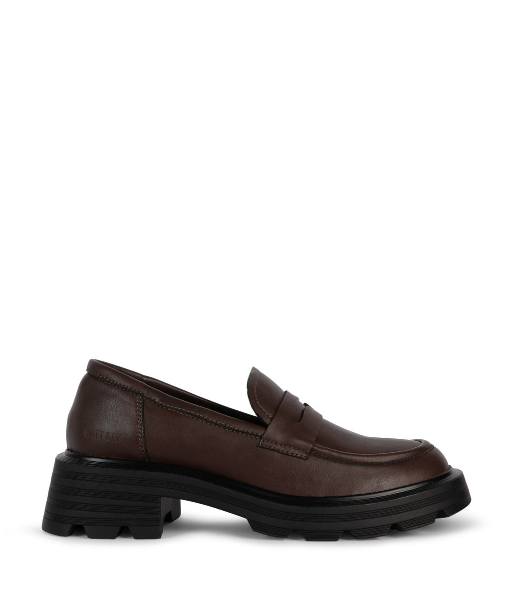 Brown leather loafer shoe on a white background