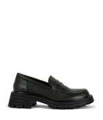 Load image into Gallery viewer, Dark green vegan leather loafer shoe on a white background
