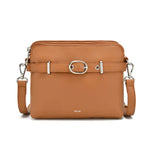 Load image into Gallery viewer, Brown vegan leather crossbody bag with silver accents on a white background
