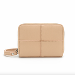 Load image into Gallery viewer, Beige vegan leather wristlet wallet with a strap on a white background
