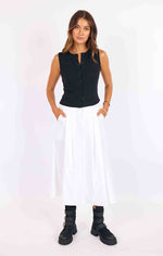 Load image into Gallery viewer, Black sleeveless blouse with buttons. 
