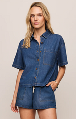 Load image into Gallery viewer, Denim button shirt with breast pocket. 

