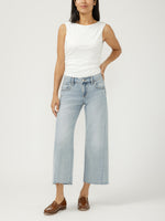 Load image into Gallery viewer, Light blue mid rise wide leg cropped women's jeans
