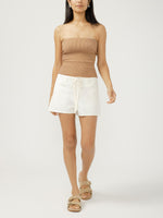 Load image into Gallery viewer, White women's denim shorts with drawstring waist
