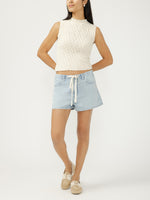 Load image into Gallery viewer, Woman's drawstring waist light wash jean shorts
