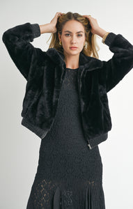 SAGE THE LABEL Daring Vegan Fur Zip Up Jacket