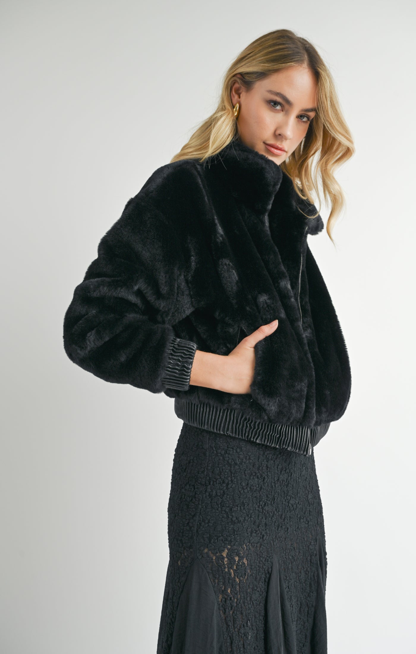 SAGE THE LABEL Daring Vegan Fur Zip Up Jacket