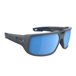 Load image into Gallery viewer, Sunglasses with blue lenses and gray frame on a white background
