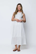 Load image into Gallery viewer, White eyelet pull on midi skirt
