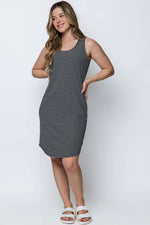 Load image into Gallery viewer, Woman's black and white striped tank dress
