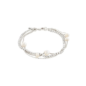 Silver bracelet with pearls and crystals  on a white background