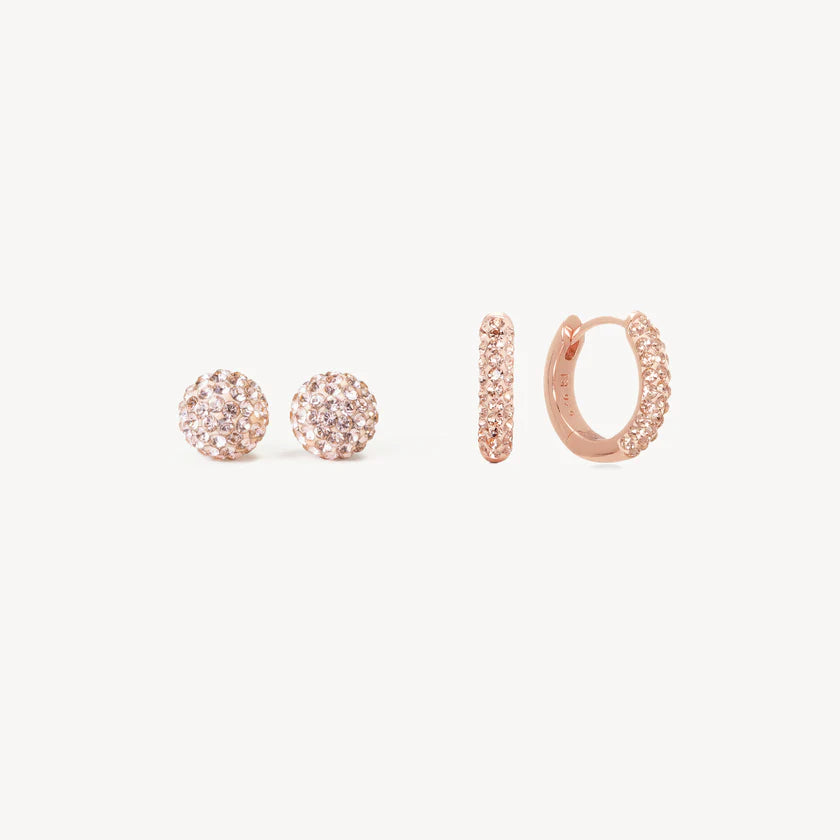 HILLBERG & BERK Always On Sparkle Hoops and Stud Gift Set -Rose Gold