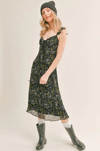 SAGE THE LABEL Moonflower Tie Front Ruffled Midi Dress