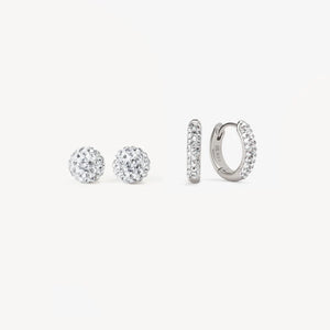 HILLBERG & BERK Always On Sparkle Hoops and Stud Gift Set -White