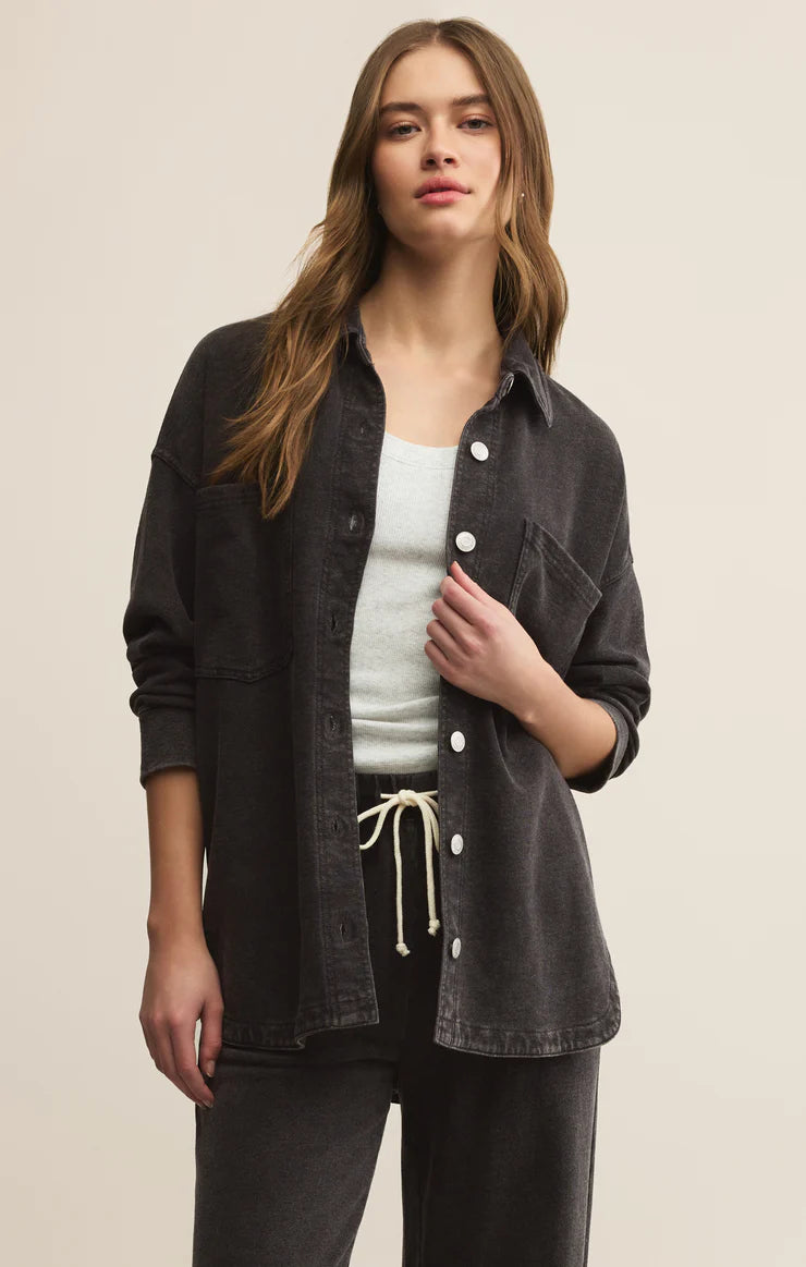 Vintage black knit denim button shirt style jacket. 