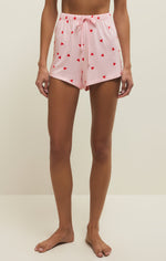 Load image into Gallery viewer, Red hearts on pink background lounge shorts
