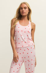 Load image into Gallery viewer, Red hearts on pink background lounge tank top

