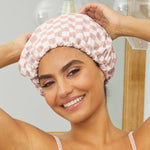 Load image into Gallery viewer, KITSCH Satin Lined Flexi Shower Cap - Terracotta Checker
