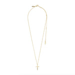 Load image into Gallery viewer, Gold necklace with a cross pendant on a white background
