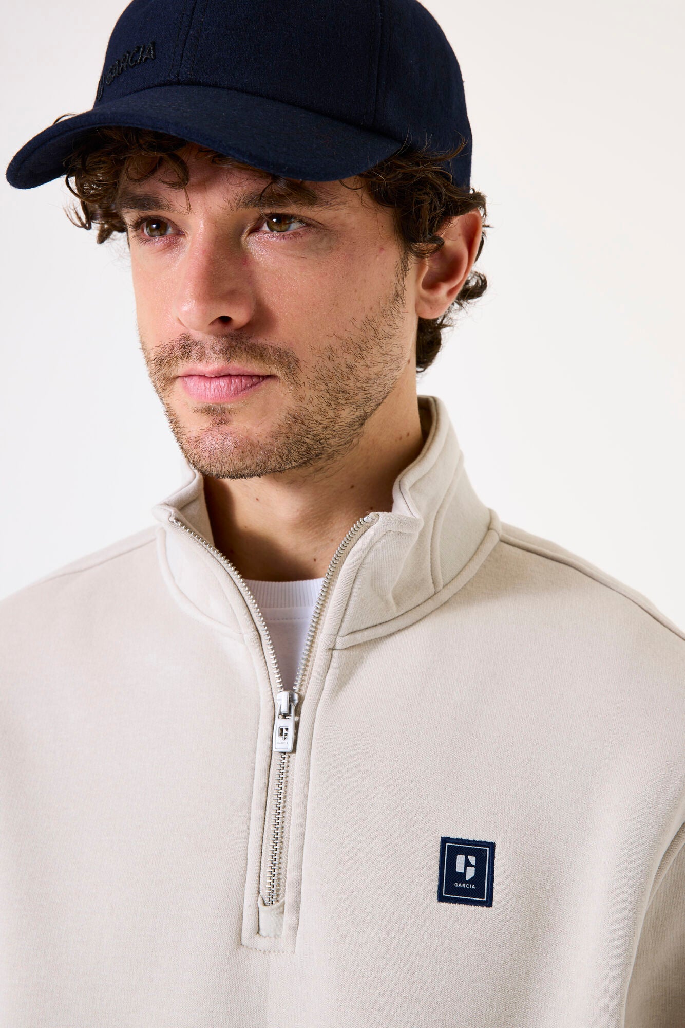 GARCIA Men's Beige 1/4 Zip Sweater