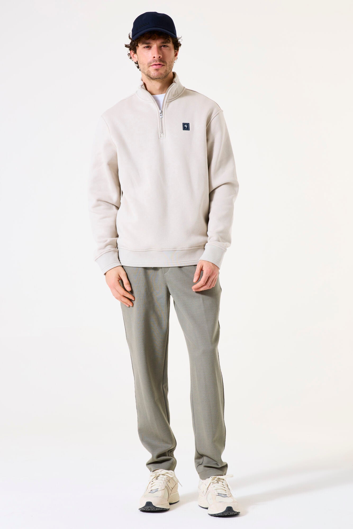 GARCIA Men's Beige 1/4 Zip Sweater