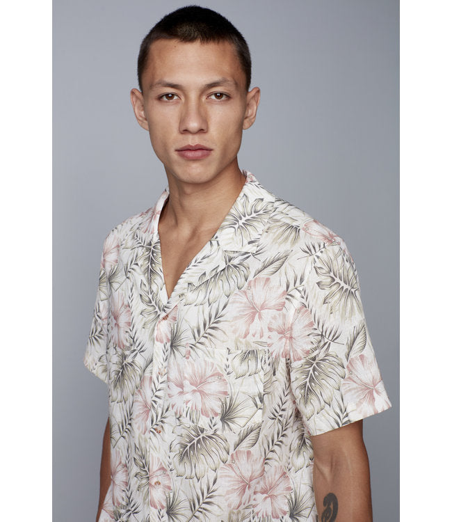 HEDGE Woven Palm Leaf Button Up Shirt