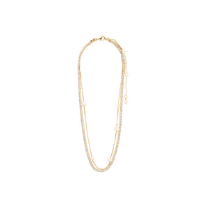 3 in 1 gold necklace with lobster clasp. Freshwater pearls and crystal chains. 