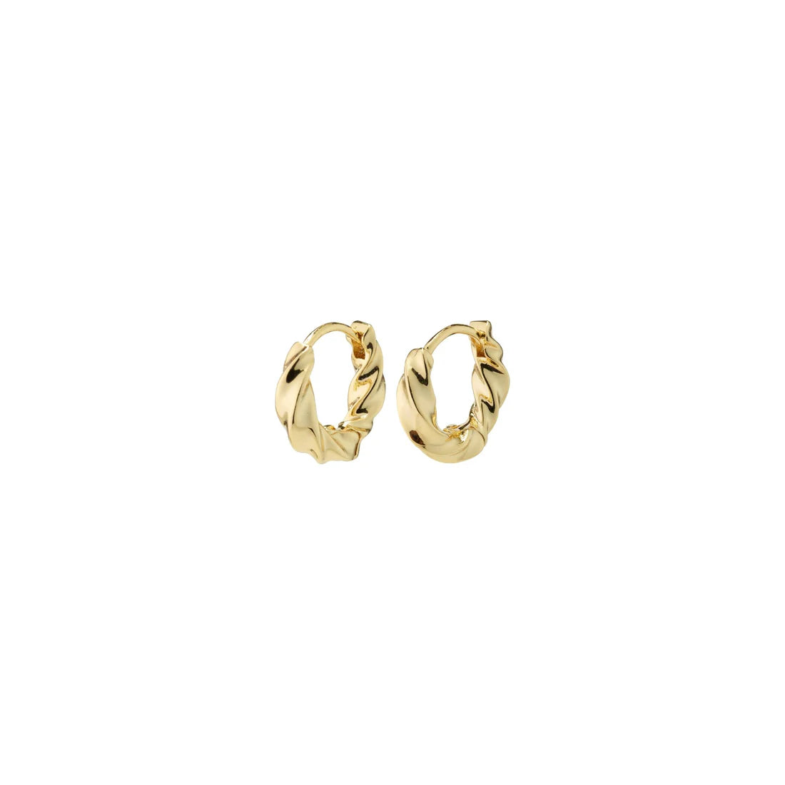 Gold hoop earrings on a white background