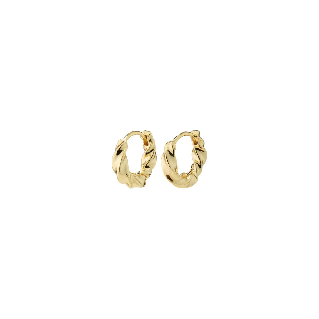 Gold hoop earrings on a white background