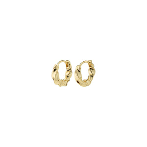 Gold hoop earrings on a white background