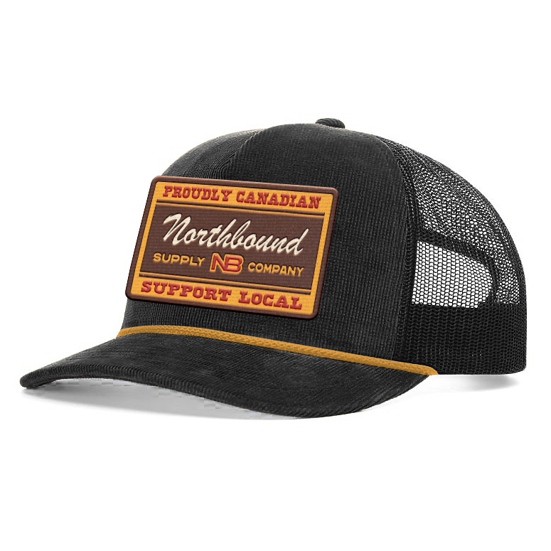 Black mesh cap with a brown leather patch on a white background