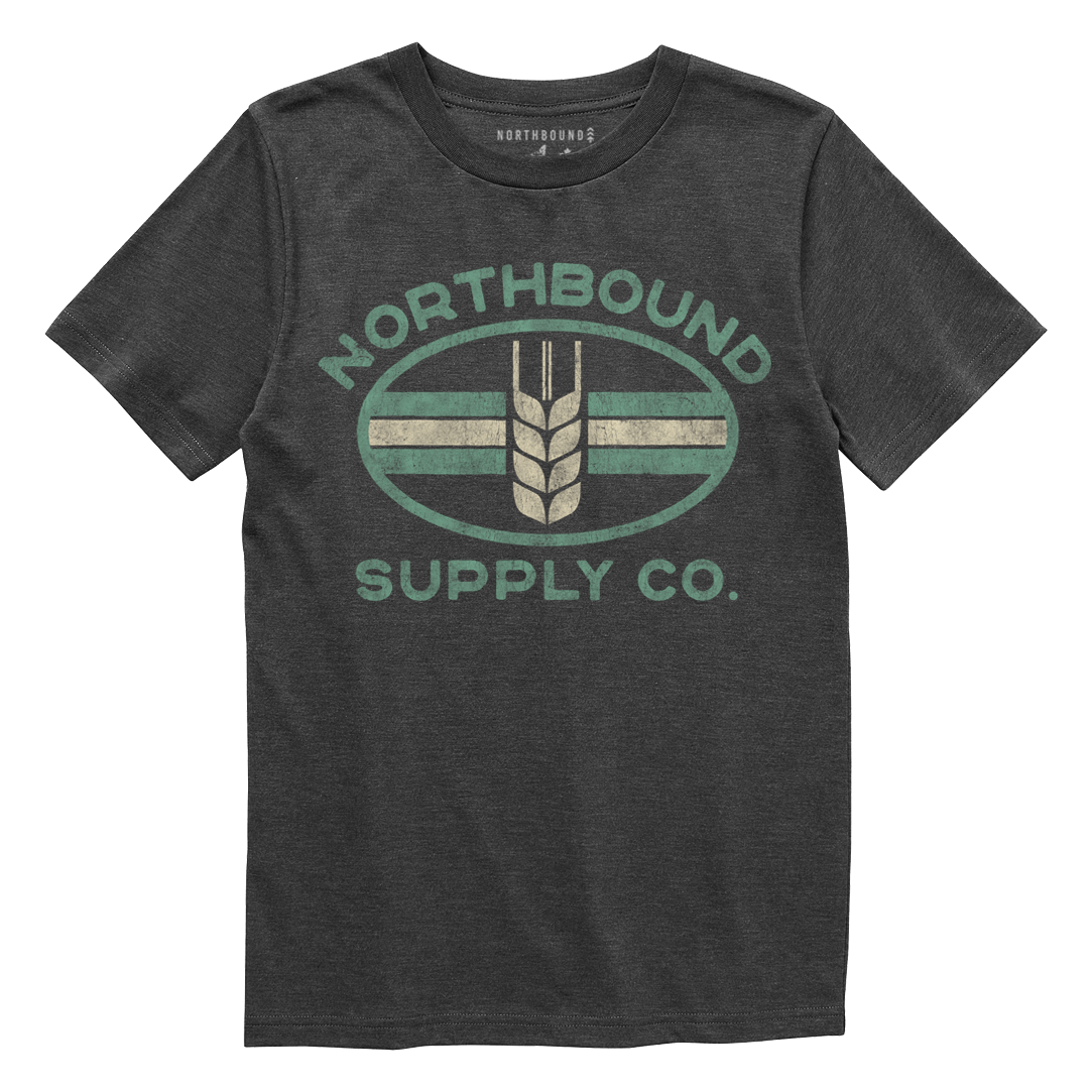 Dark gray t-shirt with 'Northbound Supply Co.' logo on a white background