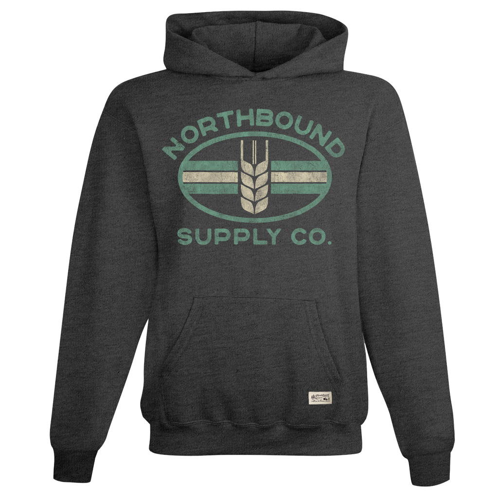 Dark gray hoodie with 'Northbound Supply Co.' logo on a white background