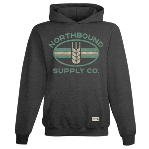 Dark gray hoodie with 'Northbound Supply Co.' logo on a white background