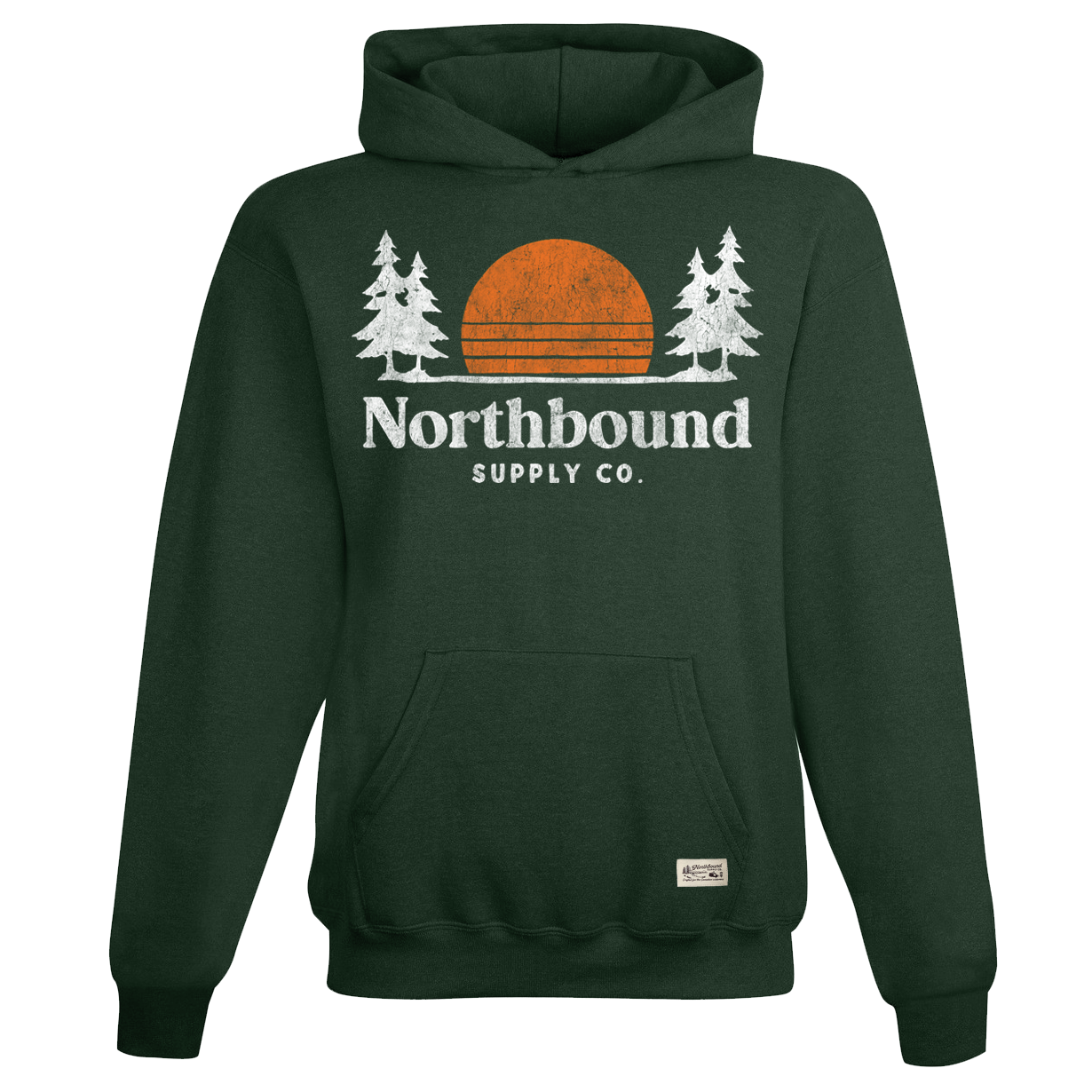 Green hoodie with 'Northbound Supply Co' logo on a white background
