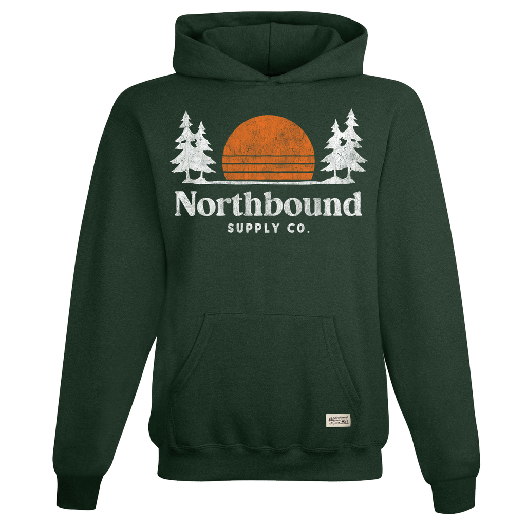 Green hoodie with 'Northbound Supply Co' logo on a white background