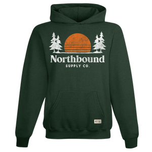 Green hoodie with 'Northbound Supply Co' logo on a white background