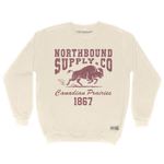 Load image into Gallery viewer, Beige sweatshirt with maroon bison graphic and northbound logo on a white background
