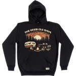 Load image into Gallery viewer, Black hoodie with 'The Good Ole Days' graphic design on a white background
