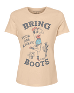 Load image into Gallery viewer, Beige t-shirt with western cowgirl graphic design and text on a white background
