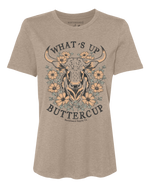 Load image into Gallery viewer, Beige t-shirt with bull skull and floral design on a white background
