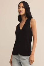 Load image into Gallery viewer, Black knit button up v neck vest
