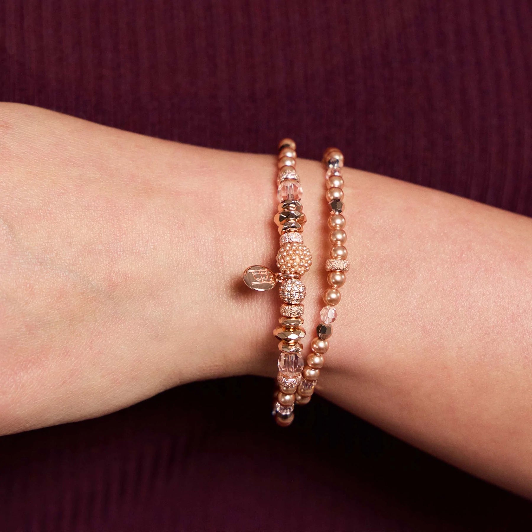 HILLBERG & BERK Pearl Sparkle Ball Double Wrap Bracelet
