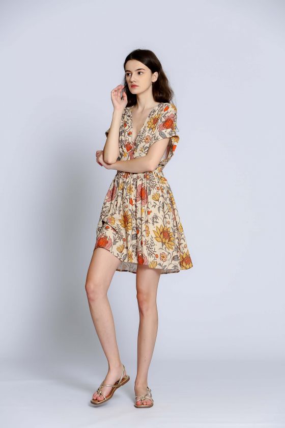 SEE U SOON Beige Floral Mini Dress